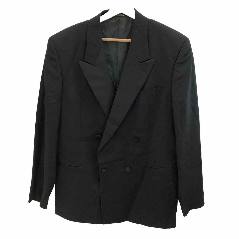 Marzotto For Barneys New York 100% Wool Tux Blazer Suit Jacket Coat 42 44 Black